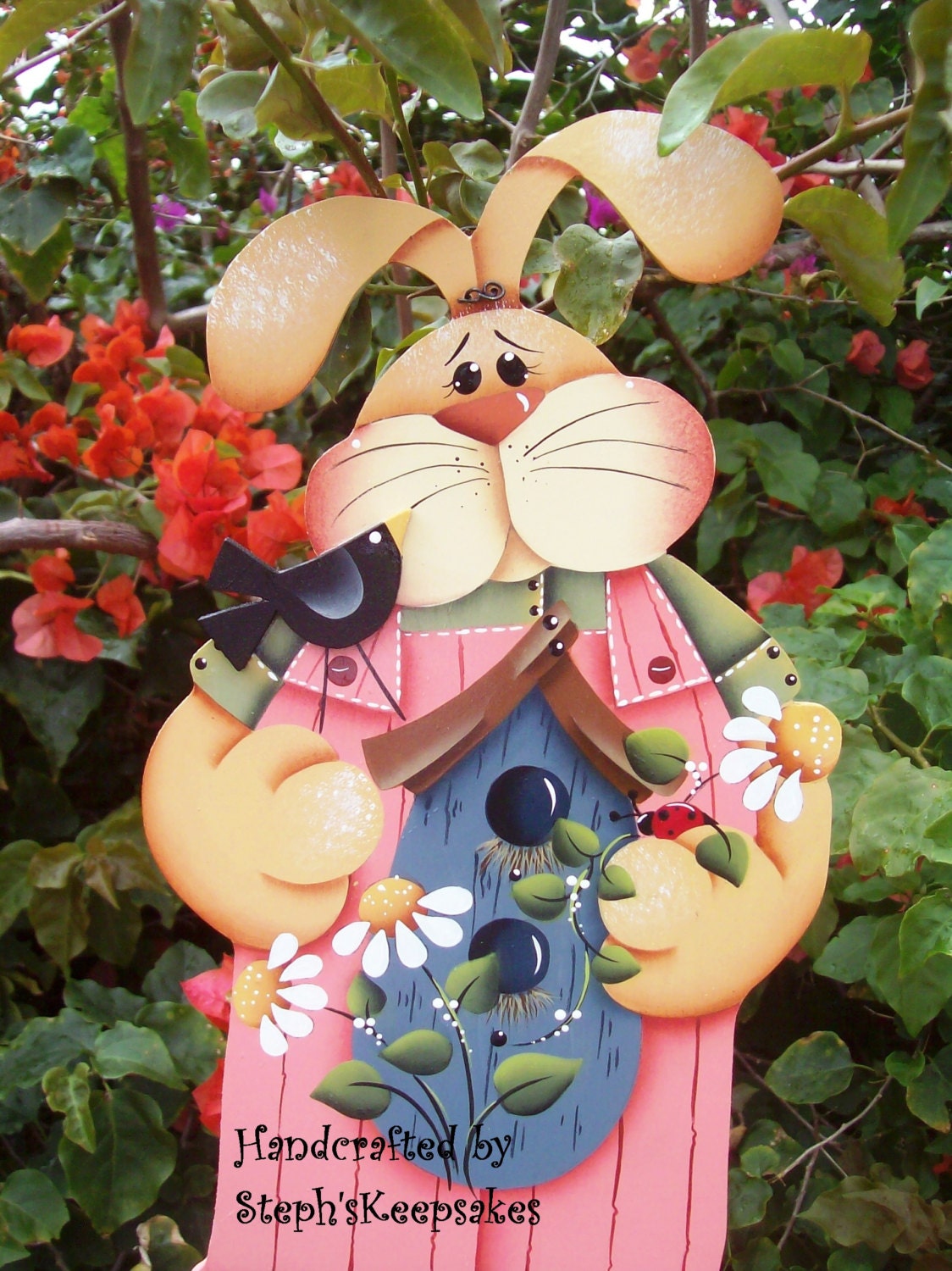 Hand painted Spring  Bunny Hanger, Wooden Boy  Easter Bunny,Holiday, Welcome Greeter, Home Decor