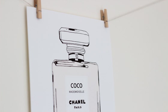 Chanel Coco Mademoiselle Perfume Bottle Fashion Illustration Print