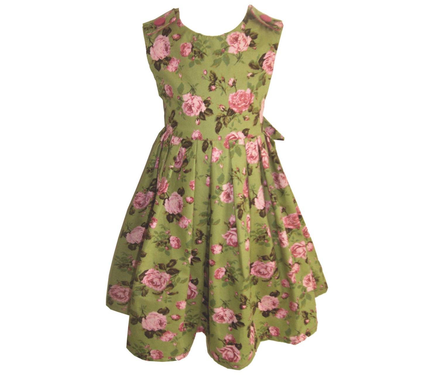 Vintage Green - Baby / Toddler Girl Pinafore Style Pleat Dress, 18 - 24 months