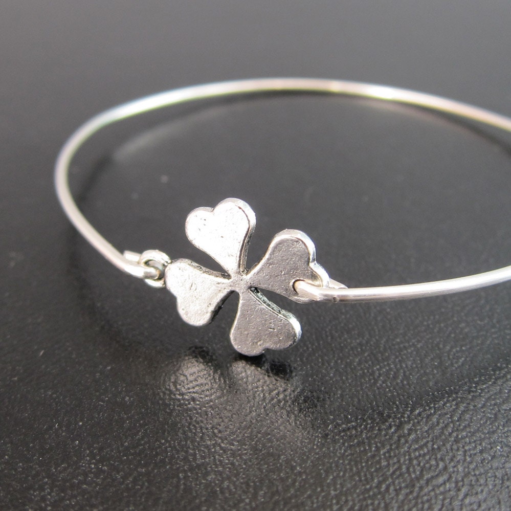 Silver 4 Leaf Clover Bracelet, Good Luck Charm Bracelet, Irish Bracelet, Irish Jewelry, 4 Leaf Clover Jewelry, Bangle, Good Luck Bracelet