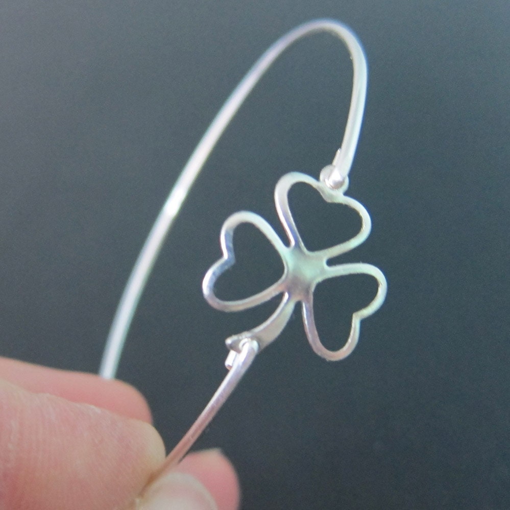 Shamrock Bangle Bracelet, 3 Leaf Clover Bracelet, 3 Leaf Clover Jewelry, Silver Shamrock Bracelet, Shamrock Jewelry, Silver Clover Bracelet