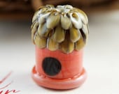 Rustic Coral Birdhouse Lampwork Focal Bead, SRA Handmade Glass, Birds