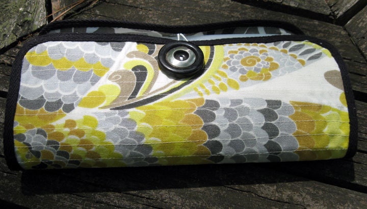 Upcycled Yellow and Black Fabric Organizer for Travel, Purse and More