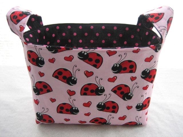 Reversible Organizer Fabric Laby Bugs Hearts Bin Basket Storage