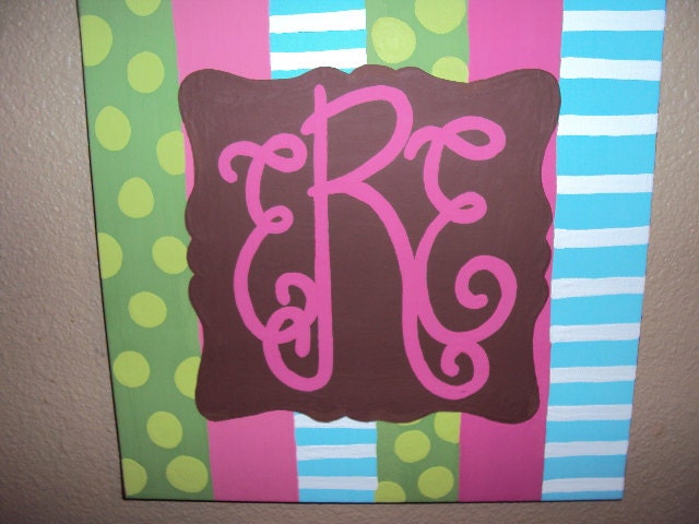 Hand Painted 14" Square Monogram Canvas