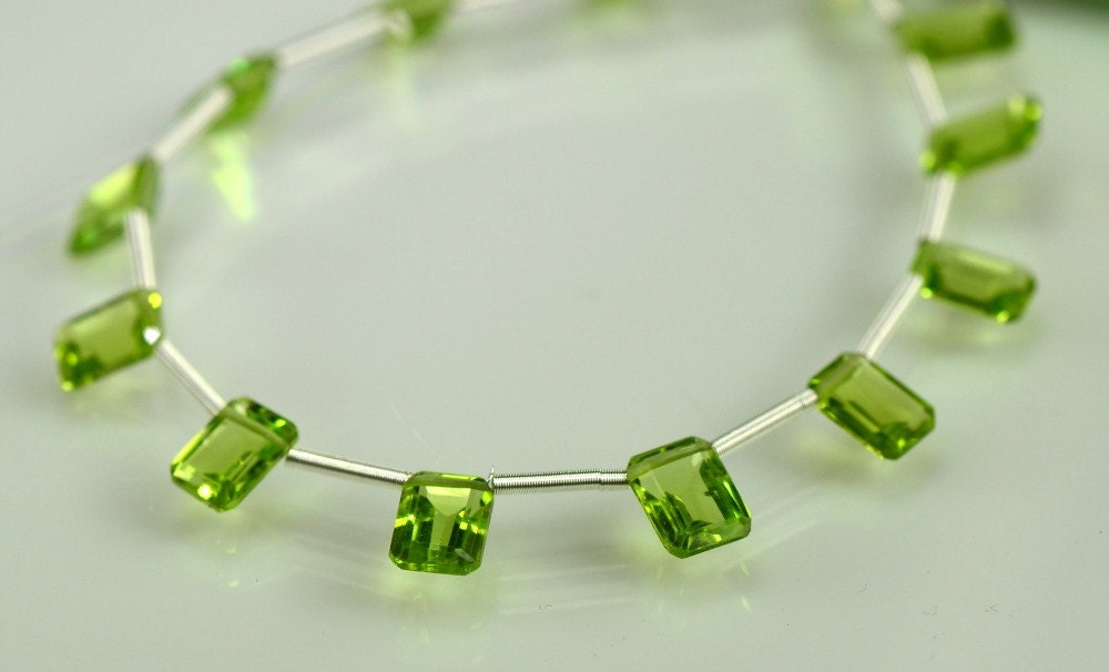 Peridot Briolettes AAA Octagon Shaped Peridot Briolette Gemstone Beads 7-8mm