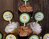King of the Jungle Cupcake Toppers Baby Shower Decorations - Safari Theme Baby Shower in Green, Brown & Yellow (12) Il_170x135