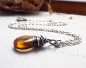 Czech Glass Briolette Oxidized Silver Wire Wrapped Necklace