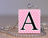 Beautiful  Initial Scrabble Tile Necklace Polka Dots