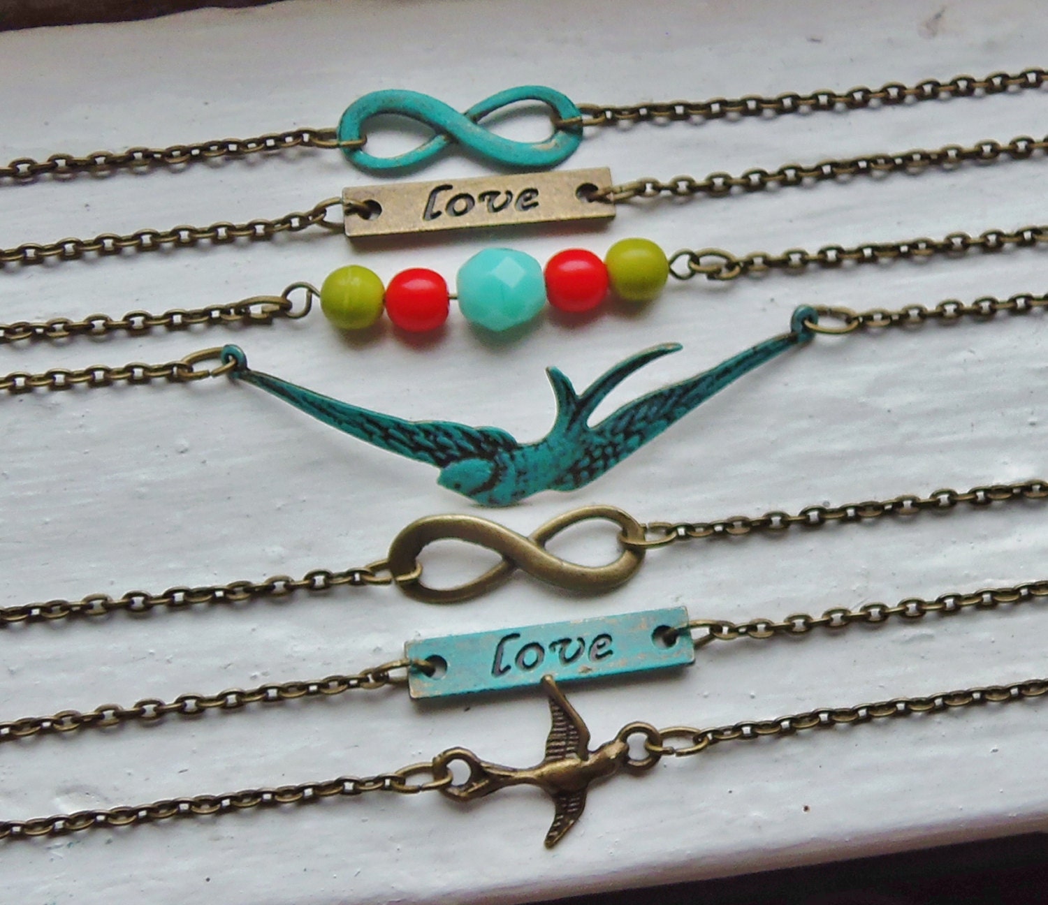 Infinity Bracelet. Turquoise. Verdigris. Love Bracelet. Stacking Bracelets. Layering Bracelets. Bestfriend Bracelet.. Valentine. Bridesmaid
