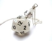 D20 dice pendant white pearl dice necklace dice jewelry polyhedral dice dnd dungeons and dragons