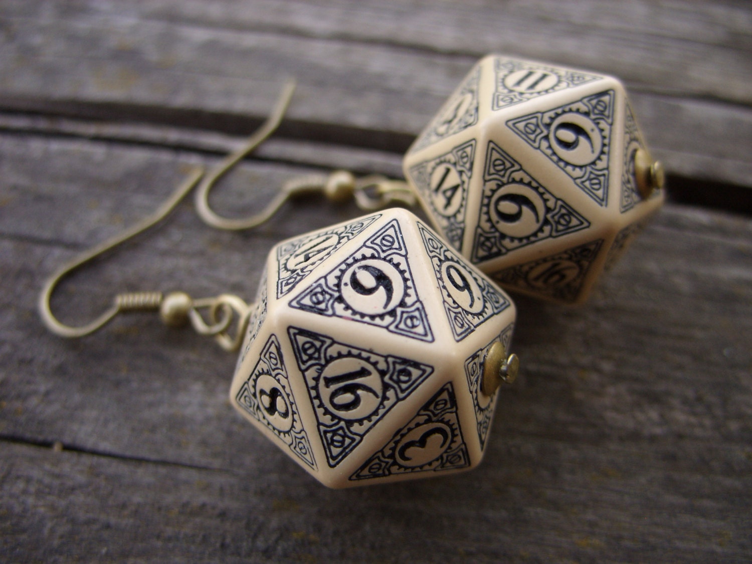 D20 steampunk dice earrings dice jewelry dnd dungeons and dragons toothed bar