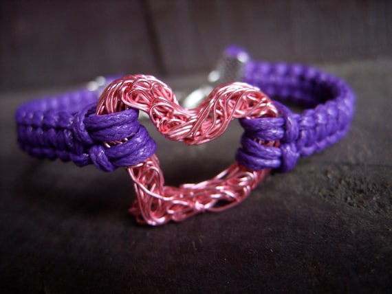 day heart bracelet valentines day for her purple pink love wire heart ...