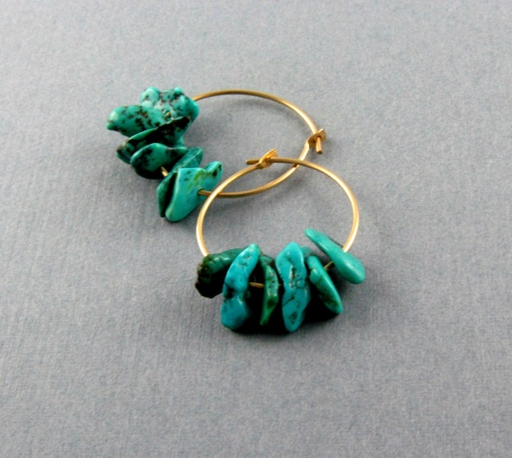 Turquoise Hoop Earrings Turquoise Earrings Gold Hoop Earrings Southwest Jewelry Boho Earrings - Santa Fe