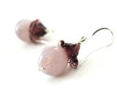 ON SALE Sweet Lavender Glass Earrings, Light Pink Dangle, Flower Dangle Earrings, Hollow Glass Dangle Earrings