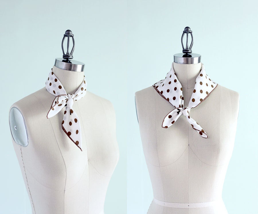 Brown & White Polka Dot Vintage Square Scarf