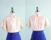 Reconstructed Vintage Peach Lace Collar Blouse - Medium Large
