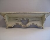 Vintage UPcycled Display (Plate) Shelf, Heart cutout, Distressed in French Linen/Cream