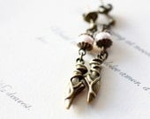 Ballerina Earrings. Ballet Shoes with Light Pink Pearls. Ballet Dancer Earrings.
