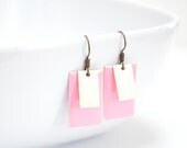 Long Pink Earrings, Tween Jewelry, Rectangle Color Block  Earrings, Valentines Day, Cotton Candy, Bubble Gum,Antiqued Brass, Big Bold