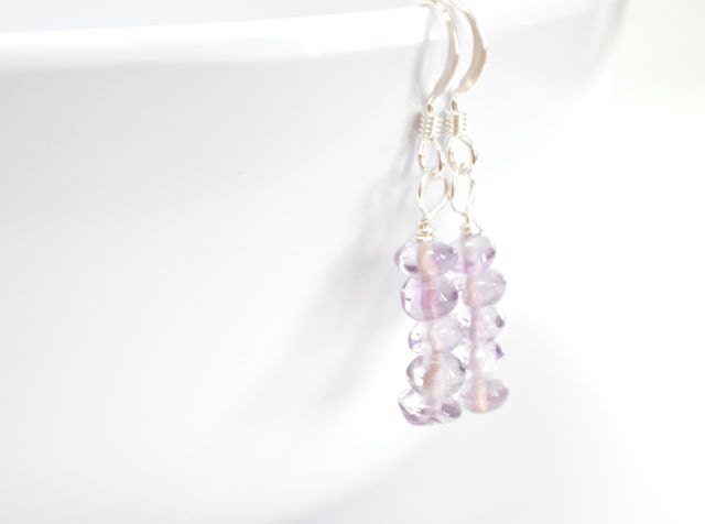 Amethyst Earrings, Minimalist Petite Lavender Lilac, February Birthstone Birthday Sterling Silver Earrings - Purple Rain