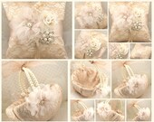 Bridal Ring Bearer Pillow and Flower Girl Basket Set in Champagne, Nude and Ivory - My Dream Wedding