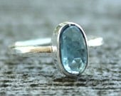 CLEARANCE SALE London Blue Topaz Ring - ORGANIC Shape - Sterling Silver, Stacking Ring