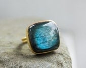 Memorial Day SALE Gold Midnight Blue Labradorite Ring - Adjustable Ring - Square Stone Ring