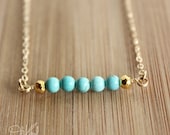 Memorial Day SALE Gold Pyrite and Natural Blue Turquoise Gemstone Necklace - 14K Gold Fill