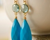 SALE 15 OFF Sleeping Beauty Blue Turquoise and Teal Quartz Earrings - 14KT Gold Fill