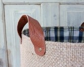 Upcycled MaMA AbBY baskets. Coffee burlap. Leather straps.
