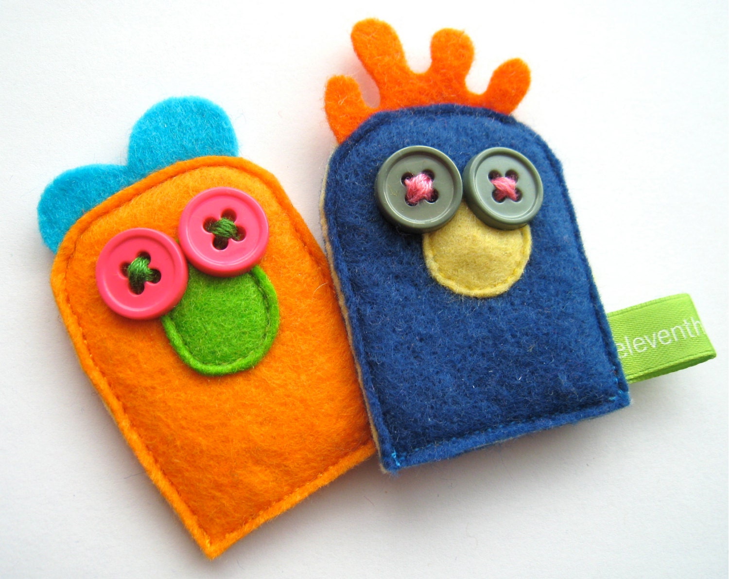 Odd Couple Plush Felt Finger Puppets - Orange and Blue Felt Finger Puppets