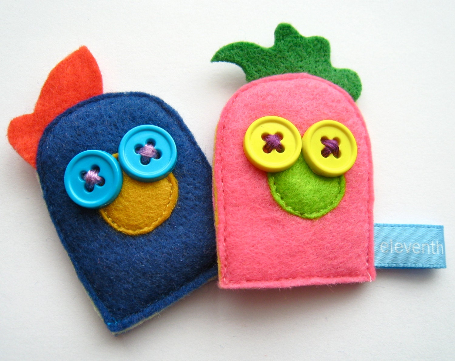 Odd Couple Plush Felt Finger Puppets - Blue and Pink Felt Finger Puppets