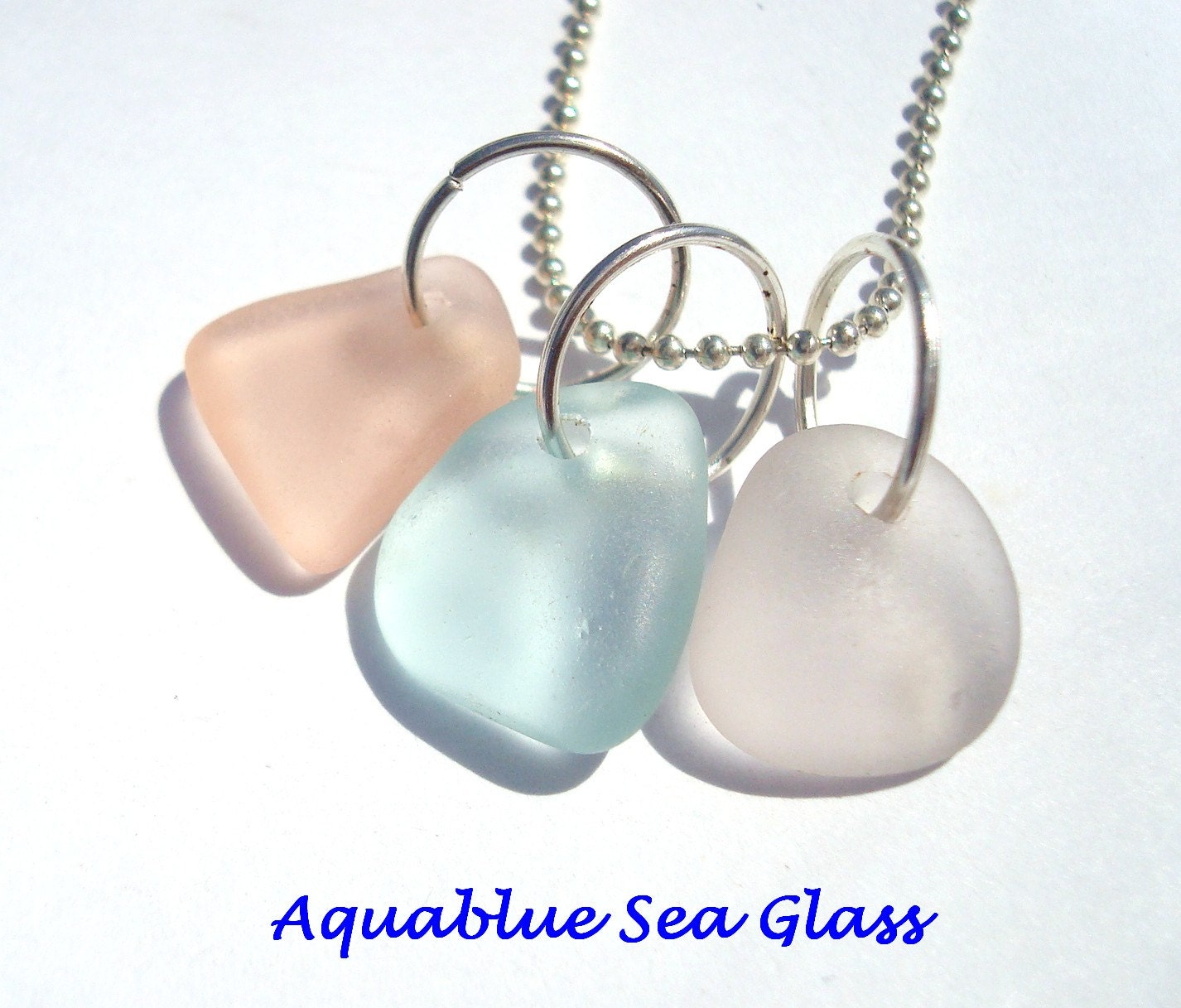 3  Drilled Medium  Sea Glass Charms  Carnation  Pink, Pale Lavender And Pale Blue   (118)