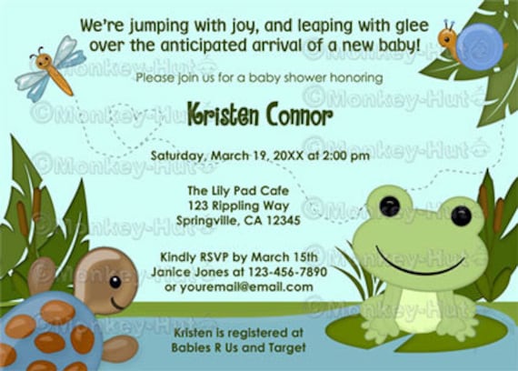 FROG Baby Shower Invitation Hippity Frog turtle snail boy girl neutral ...