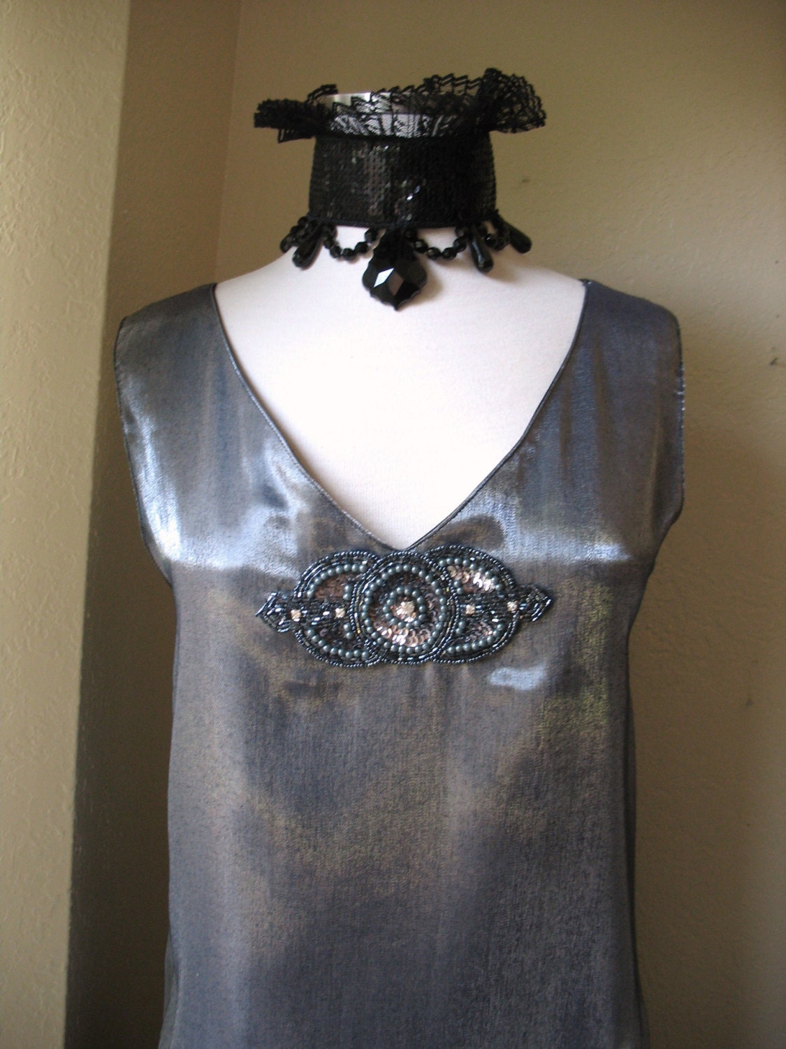 Gatsby and Downton Abbey Inspired Altered Couture Silver Dress M - L