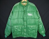 1970's Poole trucker jacket. truckline green puffy bubble coat. large.