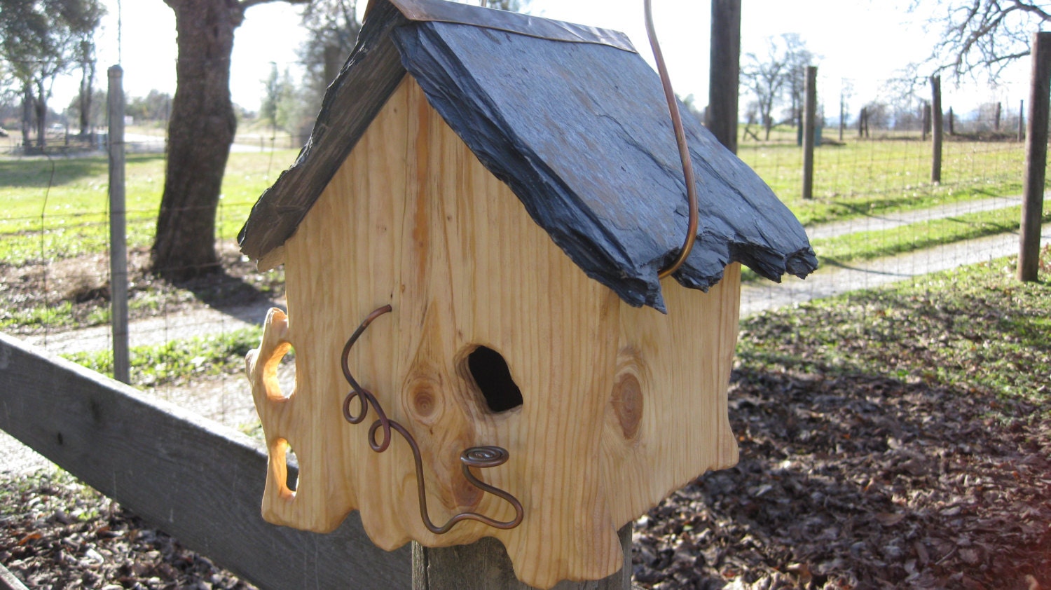 Birdhouse Rustic Slate Roof Sculpted O.O.A.K