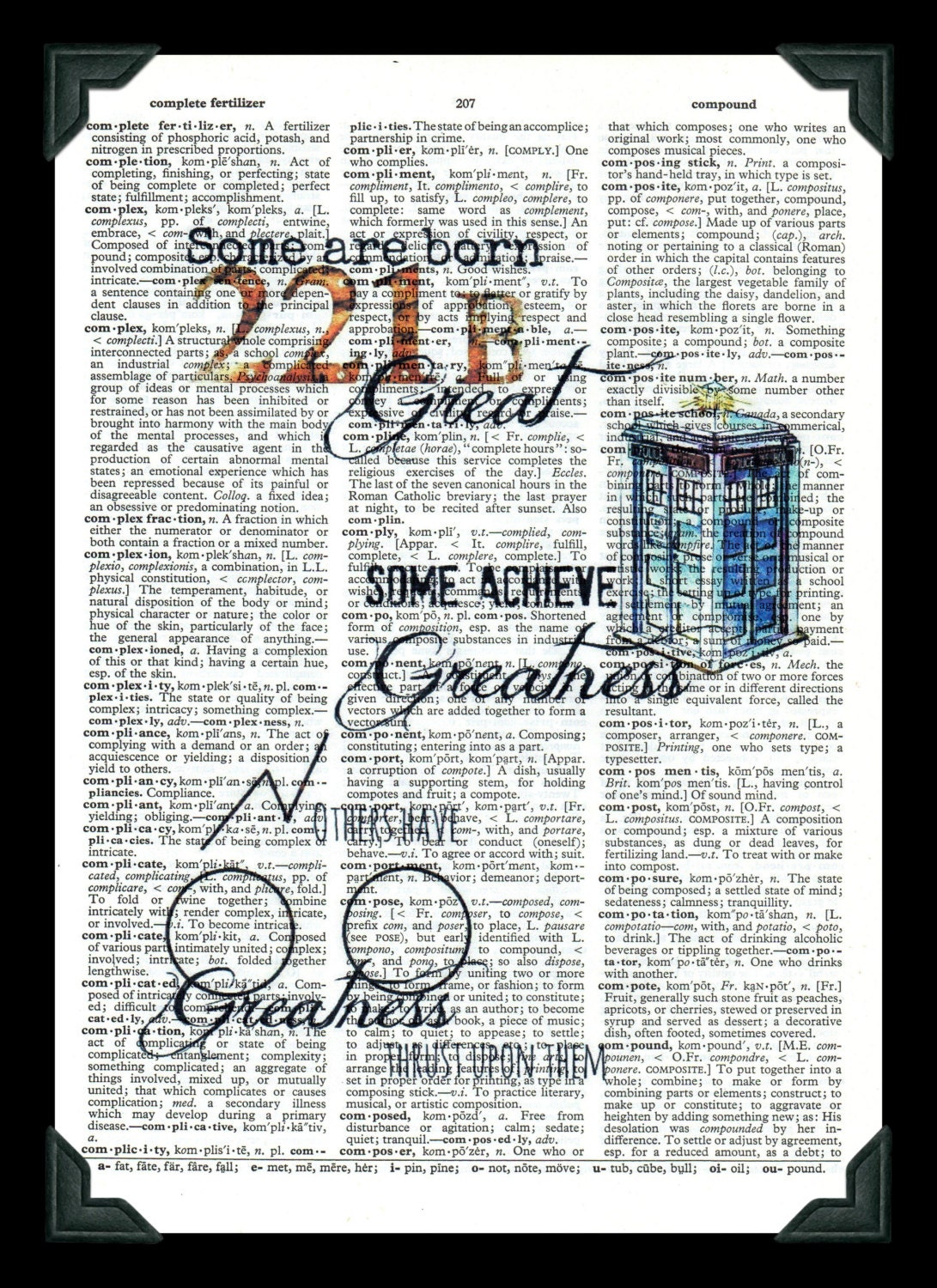 Buy Any 2 Prints get 1 Free Greatness Sherlock Doctor Who Harry Potter Hand Drawn Vintage Dictionary Art