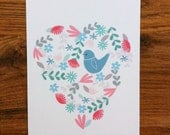 Mothers Day - Heart Bird - A5 Print