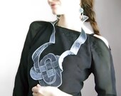 Textile Embroidered Necklace- Wearable Art- Geometric, Chess Board, Fiber Accessories, Shades of Gray - Silk Cotton