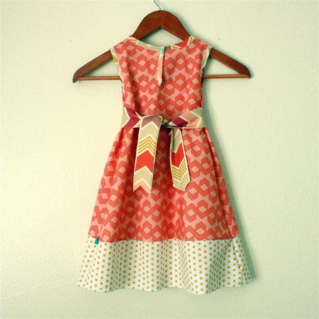pellerina A-line Summer Dress.. chevron and polka dots with sash/headband ..made to order.. 12m 2 3 4 5