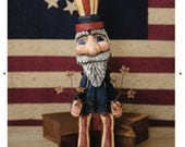 Uncle Sam Doll Sitting Wood Carving Featured in Stampington Prims Magazine