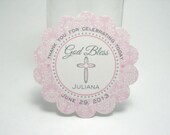 CROSS tags - baptism, communion, christening, confirmation - Pink damask