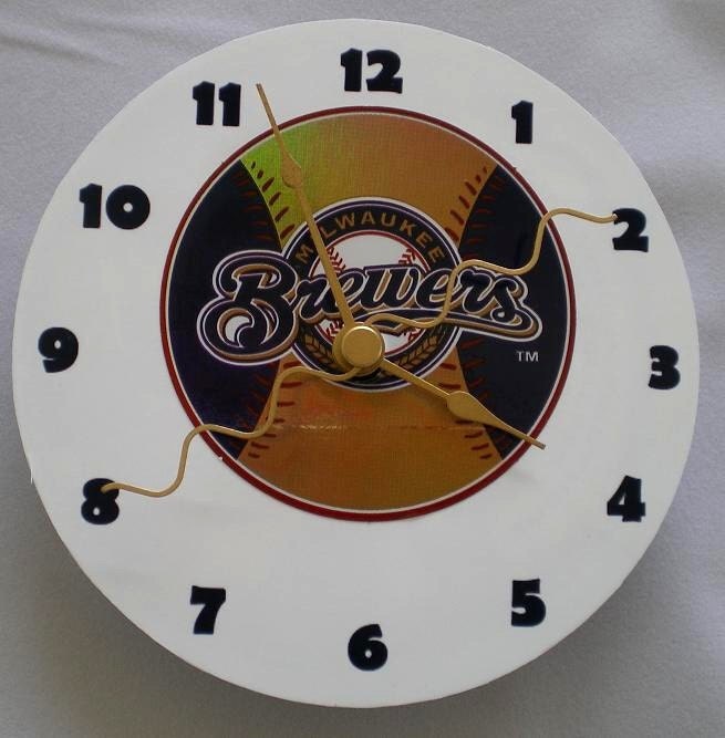 CD Clock Milwaukee Brewers MLB Baseball Team Logo Compact Disc Clock for Desk or Wall
