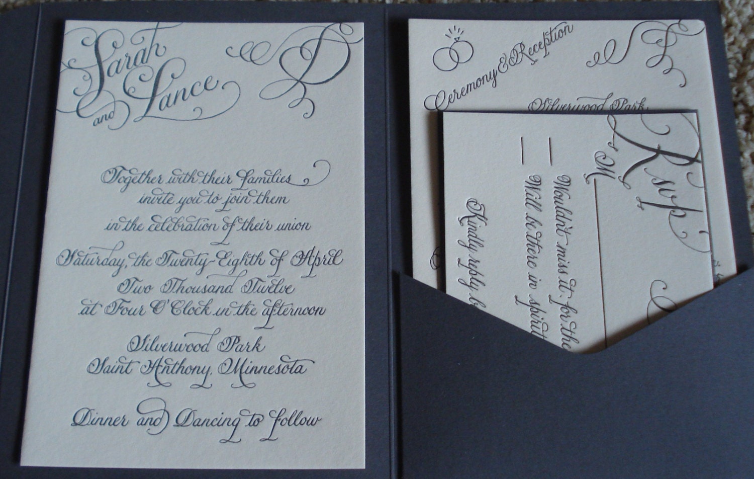 Letterpress wedding invitation sample