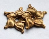 4 Vintage 1940s / 50s Art Nouveau Brass Flowers / Rhinestone Setting