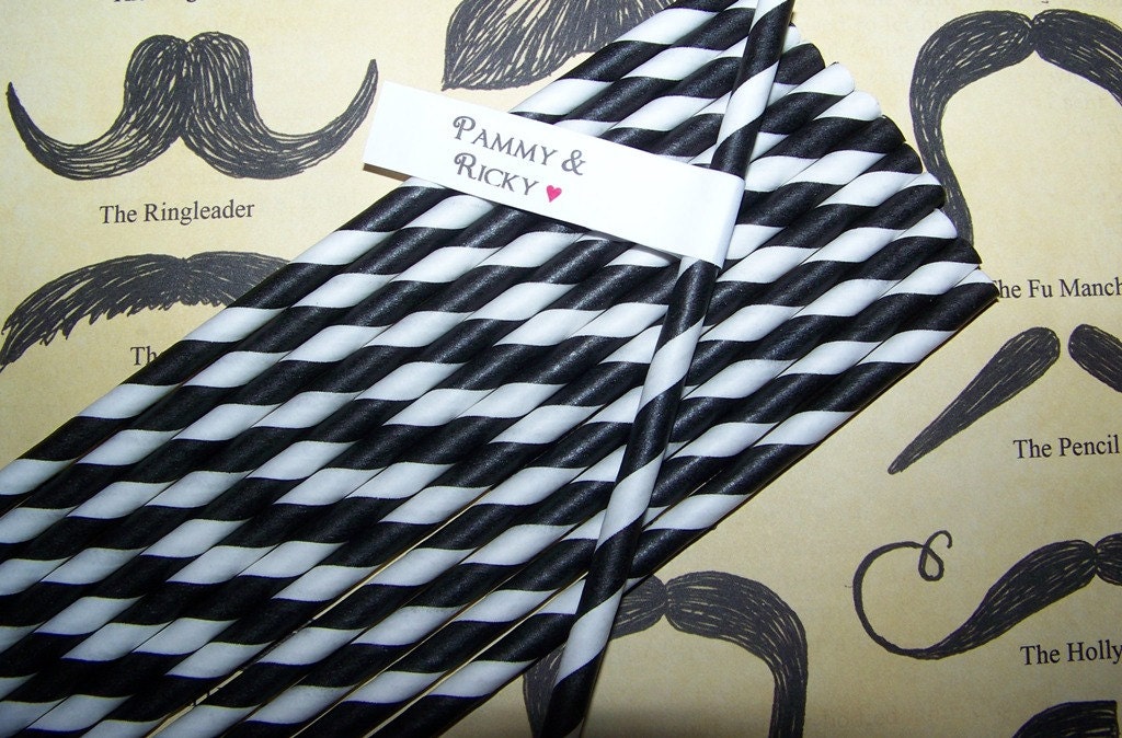 Paper Straws  40 Black & White Striped Straws Paper Party straws  Pixie sticks "Free Straw Flag Toppers Included"