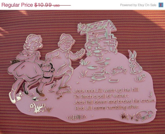 35% OFF 1969 Plastic Jack and Jill Nusery Rhyme Vintage Wall Hanging 60s Wall Hanging Baby Room