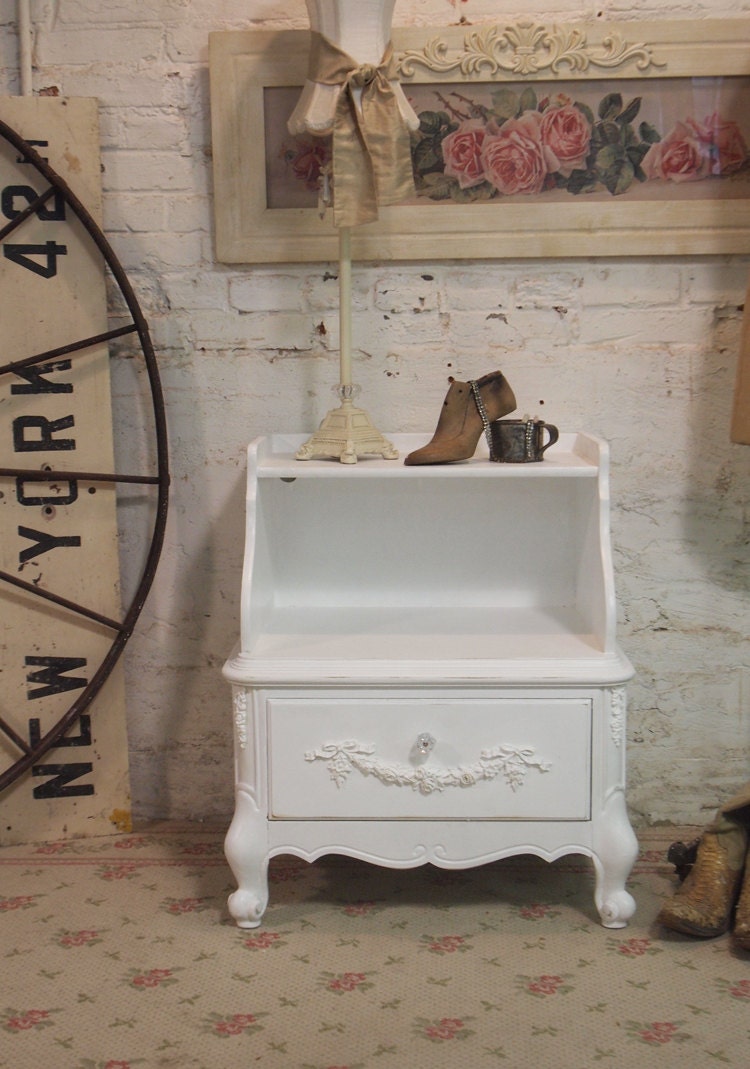Painted Cottage Chic Shabby White Romantic French Night Table NT116